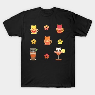 Set Kawaii and cute animal with Drinks Stickers orange yellow and pink drinks T-Shirt